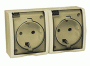 1594443-031 Розетка двойная 2Р+Е Schuko со шторками с крышкой полупр., IP54, 16А 250В, винт.зажим, S15A, с.кость